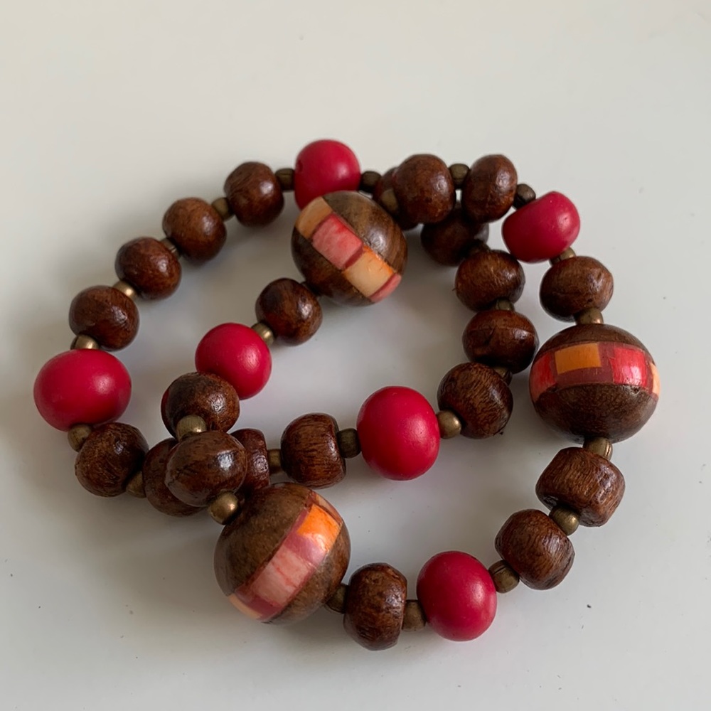 Wooden Beaded Bracelet Set of Two